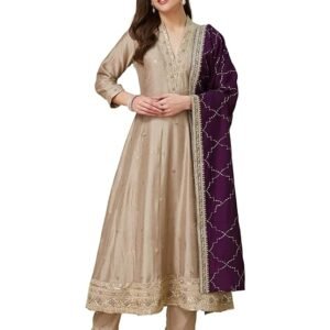 Indidress Women's Silk Embroidered Kurta Pant Dupatta Set