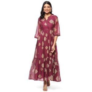 Indidress Women Casual Dress Maxi Cotton Blend