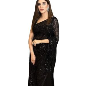 Indidress Women's Georgette Sequence Embroidery Work Saree with Blouse Piece